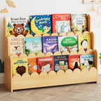 SpaceAid 3-Tier Scalloped Bookshelf, Montessori Bookcase for Toddlers, Wooden Book Shelf Organizer Display Furniture for Kids Rooms, Playroom, Nursery and Classroom, 36.7“ Wide, Natural by SpaceAid