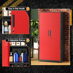 Greenvelly Metal Garage Storage Cabinet with Lock, 72" Metal Storage Cabinet with 2Doors and 4Adjustable Shelves, Steel Tool Cabinet for Home Office, School,Gym (Black&Red) - Image 3