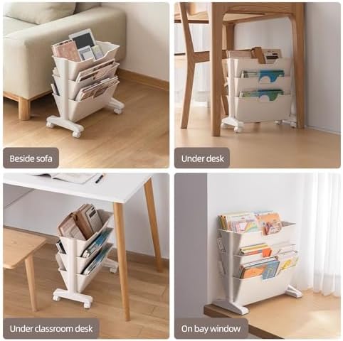3 Tier Rolling Book Cart Multi-Functional Movable Storage Bookshelves - Image 5