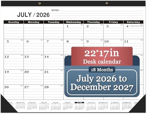 Desk Calendar 2026-2027 large 22 x17 (July 2026-December 2027) 2026-2027 Desk Calendar Large 22 x17,Classic Black Calendar 2027,Calendar 2027 with Plastic Cover by OLUPAND