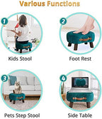LUE BONA Small Curved Foot Stool with Handle, Teal Velvet Footstool and Ottomans, Modern Foot Rest with Wooden Legs, Step Stool with Padded Seat for Couch, Living Room - Image 6