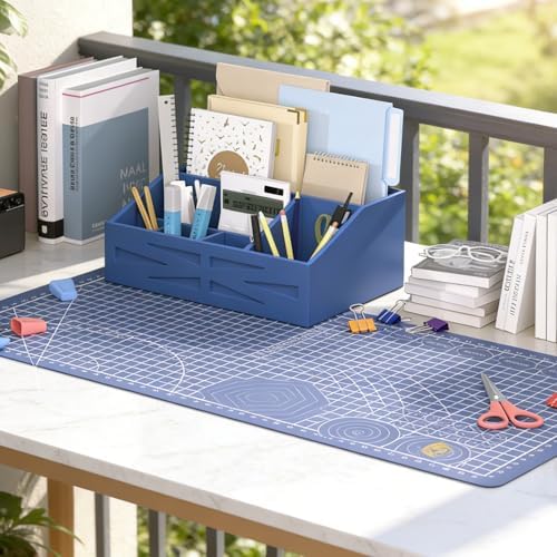 Wood Mail Organizer Countertop,Farmhouse Desk and Kitchen Countertop Storage, Letter Sorter, Desk Mail and Bill Organizer, Desktop File and Paper Holder (Blue) - Image 2