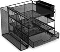 OPNICE Desk Organizer, 4-Tier Desktop File Organizer with Drawer and Pen Holders, Office Desk Accessories, File Sorters, Workspace Organizers for Office Supplies(Black-1) by OPNICE