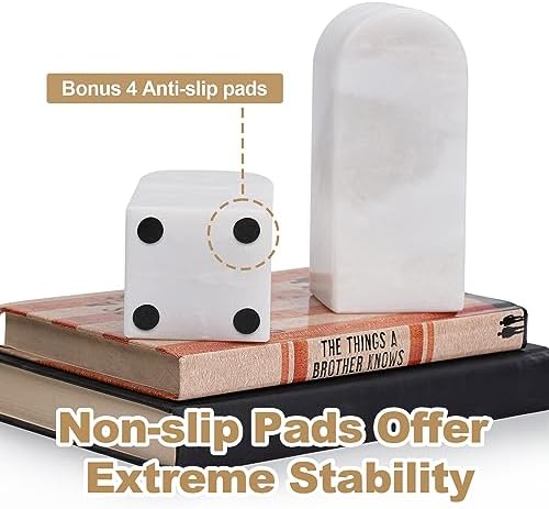 Koville African Natural Marble Bookends for Shelves, Decorative Book Ends, 7lbs Heavy-Duty Marble Book Holders, Bookshelf Apartment Decor for Normal Books/CD/Video Games(Bianco Fiora) - Image 2