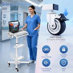 Anti-Theft Mobile Laptop Workstation, Height Adjustable Rolling Cart with Wheels (31.5" - 47.25"), Gas Lift Trolley with Oral Scanner Bracket, Dual Trays and Lab, for Dental Office, Clinic, Lab - Image 5