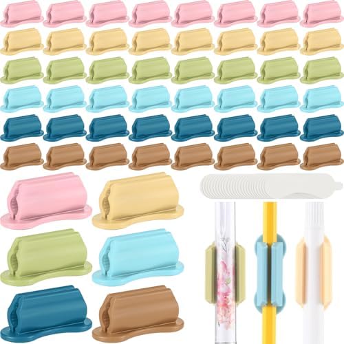 Sherr 48 Pack Adhesive Silicone Pencil Holders Bulk for Desk,Wave,Morandi by Sherr