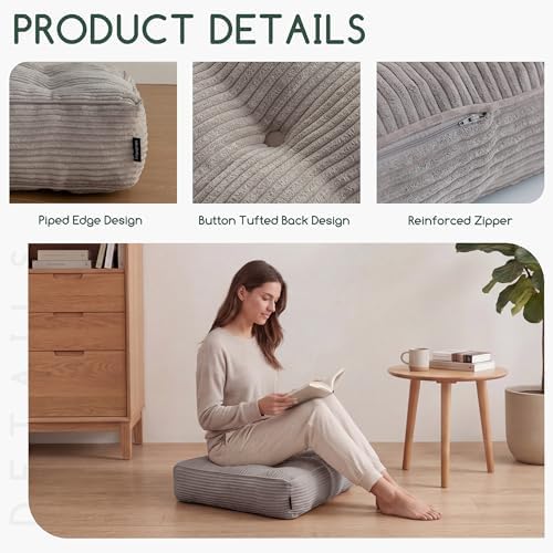 HIGOGOGO Tufted Corduroy Recliner Seat Cushion for Elderly, 20x20x5 Inch Large Square Seat Cushion for Recliner Chair, Floor Pillow, Office Chair, Car, No Pressure on Thighs, Grey - Image 4