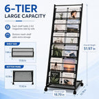 Magazine Rack 6-Tier Display Stand with Wheels, Floor Standing Holder - Image 2