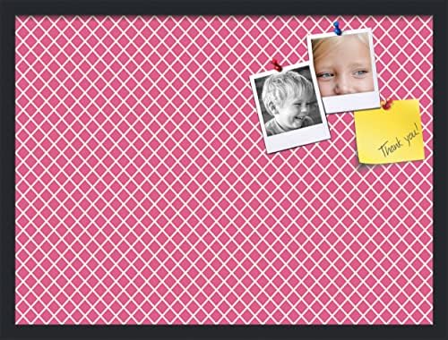 PinPix 27x20 inch Cork Bulletin Board. This Decorative Framed Pin Board Comes with Diamond Pattern in Hot Pink Design and Satin Black. Ideal for Home, Office Decor or School (PinPix-302) by PinPixBulletinBoards