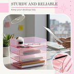 Harloon 4 Tier Paper Organizer Clear Pink Letter Tray Acrylic File Tray - Image 6