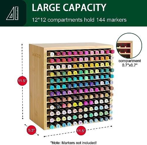 MinBoo Marker Organizer for 144 Markers, Bamboo Art Supply Storage Organizer Rack, Art Markers Pens Colored Pencils Paint Brushes Stationary Organizer Holder for Home Classroom Office Desk Decor - Image 2