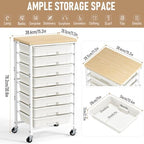 caktraie 8-Drawers Rolling Cart, Craft Storage Utility Cart, Beige White - Image 2