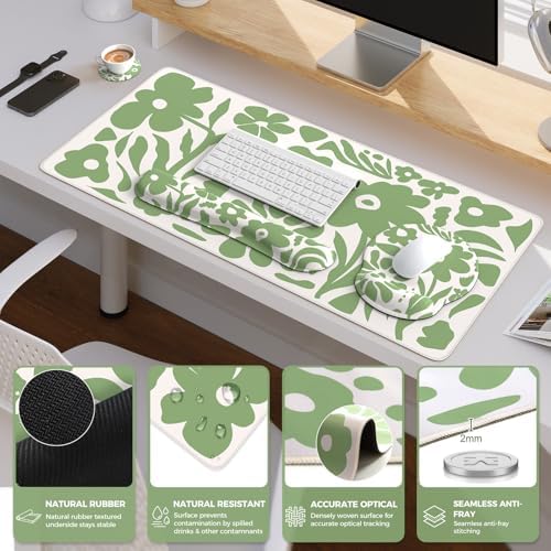 iCasso Desk Cover Mat, 4in1 Floral Large Mouse Pad with Wrist Rest - Image 4