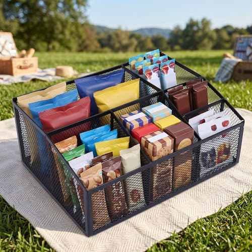 Snack Organizer for Pantry, Metal Mesh Storage Basket, Kitchen Counter Snack Box Tray, Drink Packet Holder, Tea Bag Organizer, Pantry Shelf Bin, Desk Drawer Rack for Coffee Bar, Home and Office - Image 5