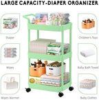 Volnamal Diaper Caddy, 3 Tier Rolling Cart for Baby Essentials, Green - Image 5