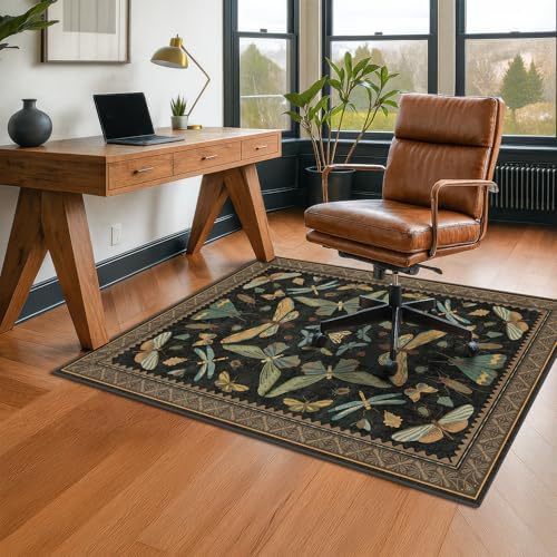 JTJ Office Chair Mat for Hardwood Floor, 36" x 48" Dark Vintage Insect Rug - Image 3