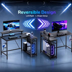 Bestier 42-Inch L-Shaped Computer Desk with Charging & LED, Black - Image 4