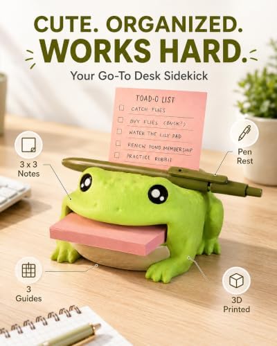 Note Toad Desk Organizer Sticky Note Holder, Frog with 3 Writing Guides - Image 2