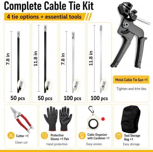 300 Pcs Metal Zip Ties Gun Kit, Heavy Duty Stainless Steel Zip Ties - Image 2