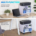 FITUEYES Printer Stand Under Desk, Small Wood Mobile Printer Table, White - Image 3