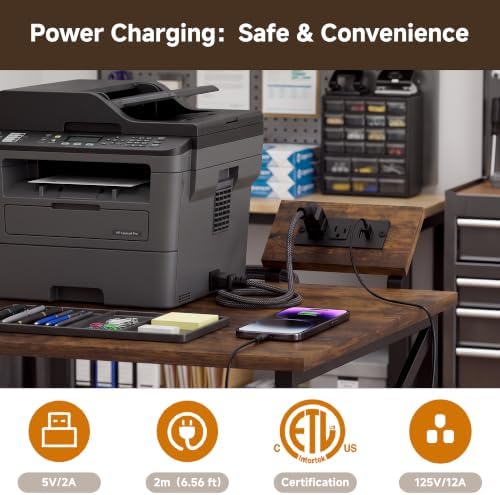 Large Printer Stand with Storage Bag, 23.6'' x 23.6'' with Power Outlet - Image 4