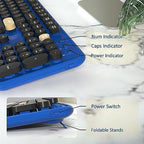 Retro Wireless Keyboard and Mouse Combo with Wrist Rest (Klein Blue) - Image 4
