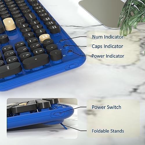 Retro Wireless Keyboard and Mouse Combo with Wrist Rest (Klein Blue) - Image 4
