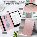Case for Kindle Fire HD 10 & 10 Plus (13th/11th Generation, 2023/2021) 10.1", Embossed Lace PU Leather Flip Folio Tablet Case with Elastic Band & Card Slots, Multi-Angle Stand Cover, Rose Gold - Image 4