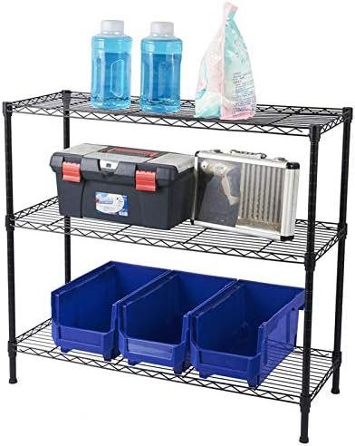 3 Tier Storage Racks Shelving, Heavy Steel Pantry Shelves, Adjustable Wire Shelving Rack, Suitable for Garage, Kitchen, Bathroom, Office, 35" W x 14" D x 31" H, Black by Unknown