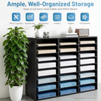 Literature Organizer with 24 Compartments | Adjustable Desktop File Sorter Mail Center for Home, Office & Classroom | PVC Paper Storage Cabinet with Shelves (Black, 24 Compartments) - Image 3