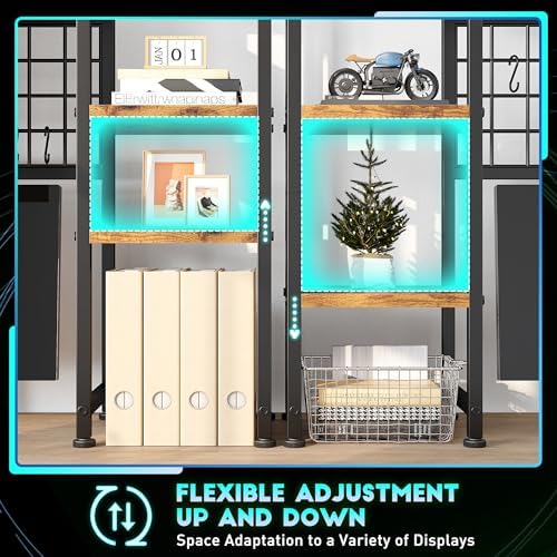 REIBII 5-Tier Desk Shelf with LED for Home Office Dorm, Rustic Brown - Image 6