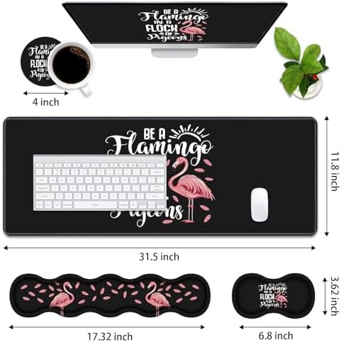 Ergonomic Memory Foam Mouse Pad Wrist Rest Set, Be a Flamingo in a Flock Pigeons Inspirational Quote Large Desk Pad + Keyboard Wrist Rest + Mouse Wrist Cushion + Coaster for Home Office Study Gaming - Image 2