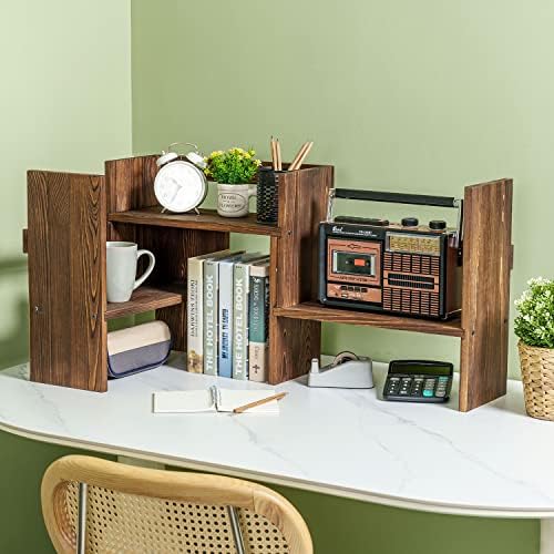 MyGift Adjustable Rustic Burnt Wood Desktop Shelf, Stackable Organizer - Image 5