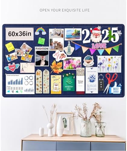 Large Bulletin Board, Foldable 60x36 Inches Cork Board Alternative, Large Felt Board Decorative Pin Board for Wall, Foldable Photo Board Self-Adhesive Vision Board with 36 Pushpins Dark Blue - Image 2