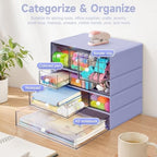 Desk Organizer with 9 Drawers, 4 Tiers Stackable Storage Drawers, Desktop Storage Box with Clear Drawers for Stationery, Makeup, Jewelry, Office and Craft Supplies (Purple) - Image 5