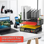 Marbrasse Desk organizer with Drawer, 4-Tier Mesh File Organizer with 5 Vertical File Holders and 2 Pen Holders, Multifunction Desktop Organizer,Desk Organizers and Accessories for Home Office - Image 3