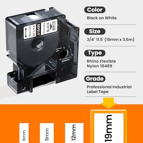 6X Replace for DYMO Rhino 5200 Industrial Flexible Nylon Labels 3/4'' White - Image 3