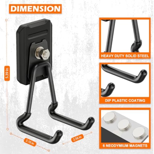 Heavy Duty Magnetic Garage Hooks,4 Pack Strong Large Magnet Hook for Power Drill,Garden Tools,Hose,Pegboard,Garage, Workshop,Magnetic Storage Hooks for Indoor Outdoor Hanging(Black) - Image 4