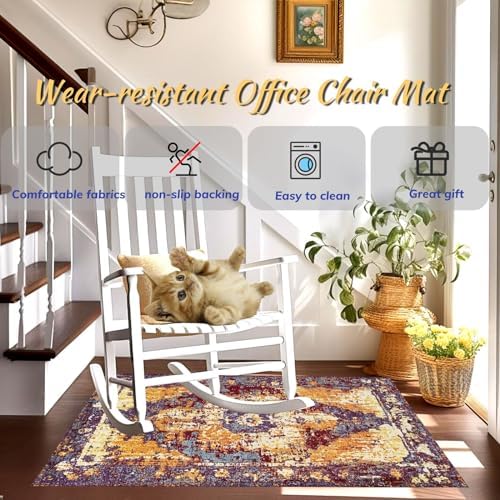 Office Chair Mat for Hardwood Floor, 48"x60" Anti-Slip Desk Chair Mat for Hard Floors, Under Desk Computer Rug for Rolling Chair, Easy Glide Floor Protector Mat for Home Office(Purple Yellow) - Image 2