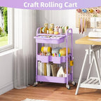 KINGRACK 3 Tier Metal Rolling Cart with Drawer, Purple Utility Storage Cart - Image 7