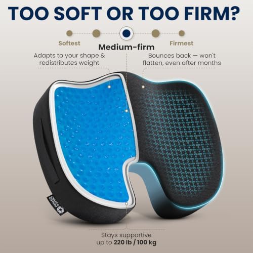 5 STARS UNITED Seat Cushion - Memory Foam & Cooling Gel - Chair Cushion for Tailbone Pain Relief - Ergonomic Support for Coccyx, Sciatica & Butt - Office, Desk & Gaming Chair, Car, Wheelchair, Black - Image 6