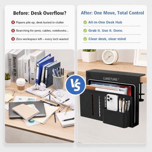 LUKETURE Desk Side Storage, No Drill Laptop Mount with Pen Holder, Clamp-On - Image 4