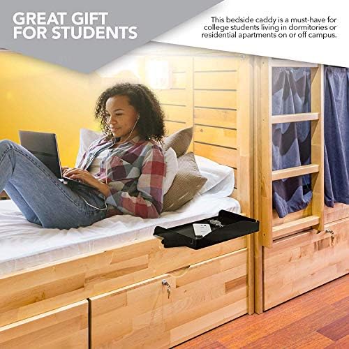 Modern Innovations Bedside Shelf for Bed, College Dorm Room, Bunk Bed Shelf/Caddy for Top Bunk, Clip On Nightstand Tray with Cord and Cup Holder for Table Storage (Black) - Image 5