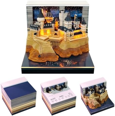 3D Calendar 2027, Tear-Away Desk Calendar, Paper Art Memo Pad, LED Light (Magic Castle) by Unknown