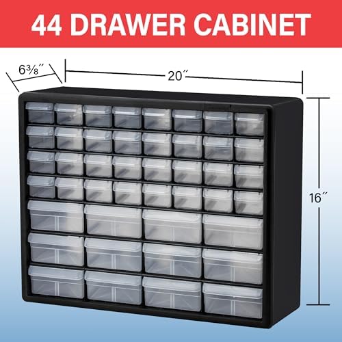 Akro-Mils 44-Drawer Plastic Storage Cabinet, 20" W x 6" D x 16" H, Red - Image 3