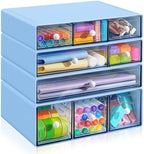 Desk Organizer with 9 Drawers, 4 Tiers Stackable Storage Drawers, Desktop Storage Box with Clear Drawers for Stationery, Makeup, Jewelry, Office and Craft Supplies (Blue) by Unknown