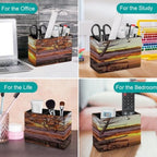 PU Leather Multi-Compartment Pen Holder Desktop Organizer Pencil Cup Storage Caddy for Office Home Supplies Winter Sunset - Image 4
