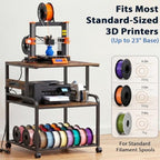 Homieasy 3D Printer Stand with Power Outlet, 23.6" x 23.6", Rustic Brown - Image 6