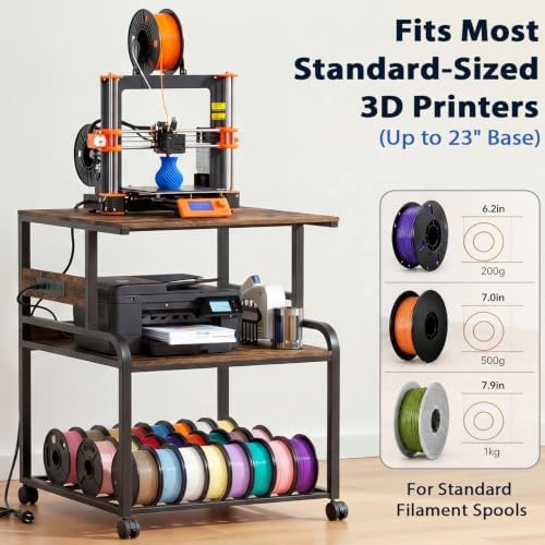 Homieasy 3D Printer Stand with Power Outlet, 23.6" x 23.6", Rustic Brown - Image 6
