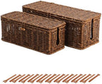 BROWNLILY Cable Management Box, Rattan Style Cord Organizer for Desk Cord Hider Outlet Covers for Power Strip Router Charger Under Desk Storage with Lockable Lid & Cable Ties(Braided Edging,Brown,Set) by BROWNLILY